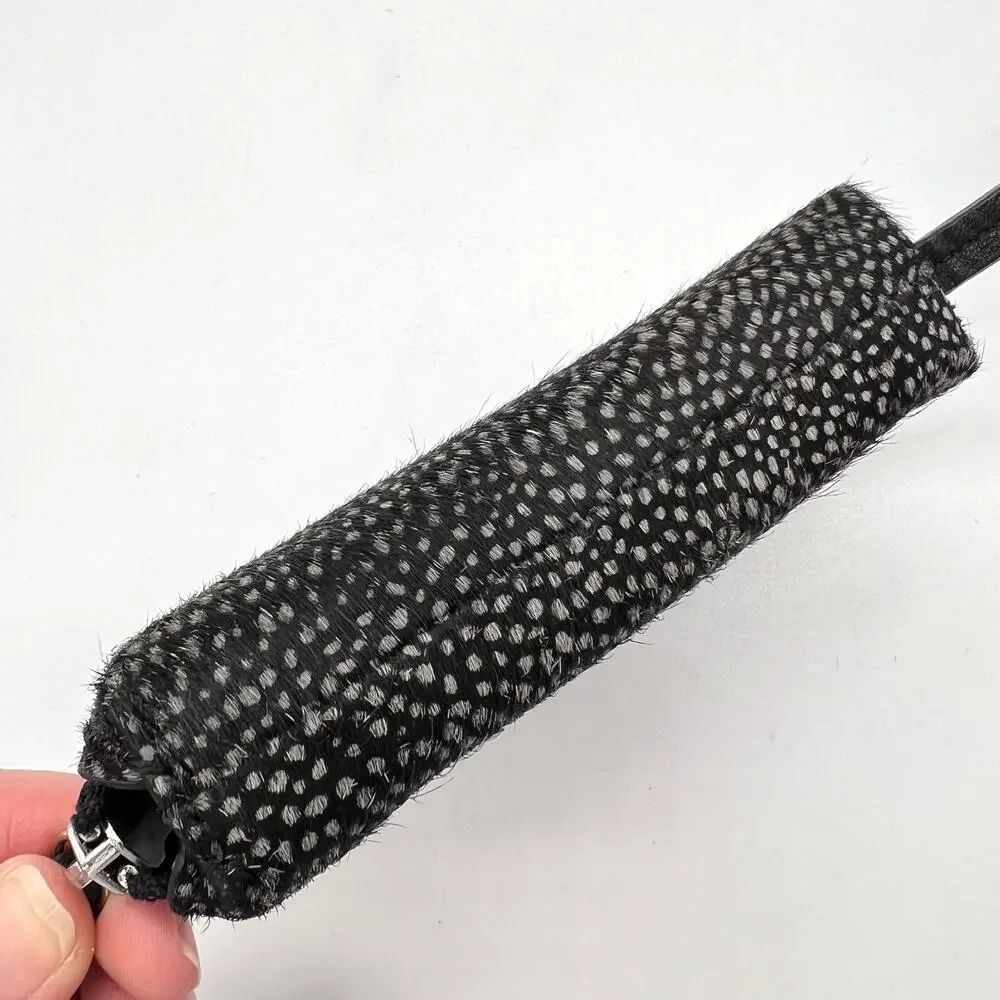 BANANA REPUBLIC Mini Half Moon Organizer Pouch Calf Hair Black Dot Phone Charger